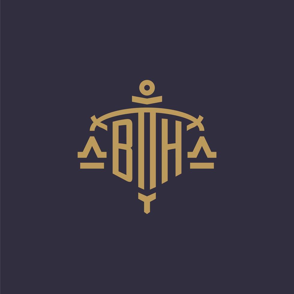 Monogram BH logo for legal firm with geometric scale and sword style vector