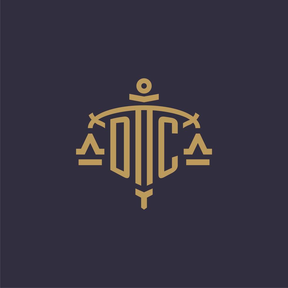 Monogram DC logo for legal firm with geometric scale and sword style vector