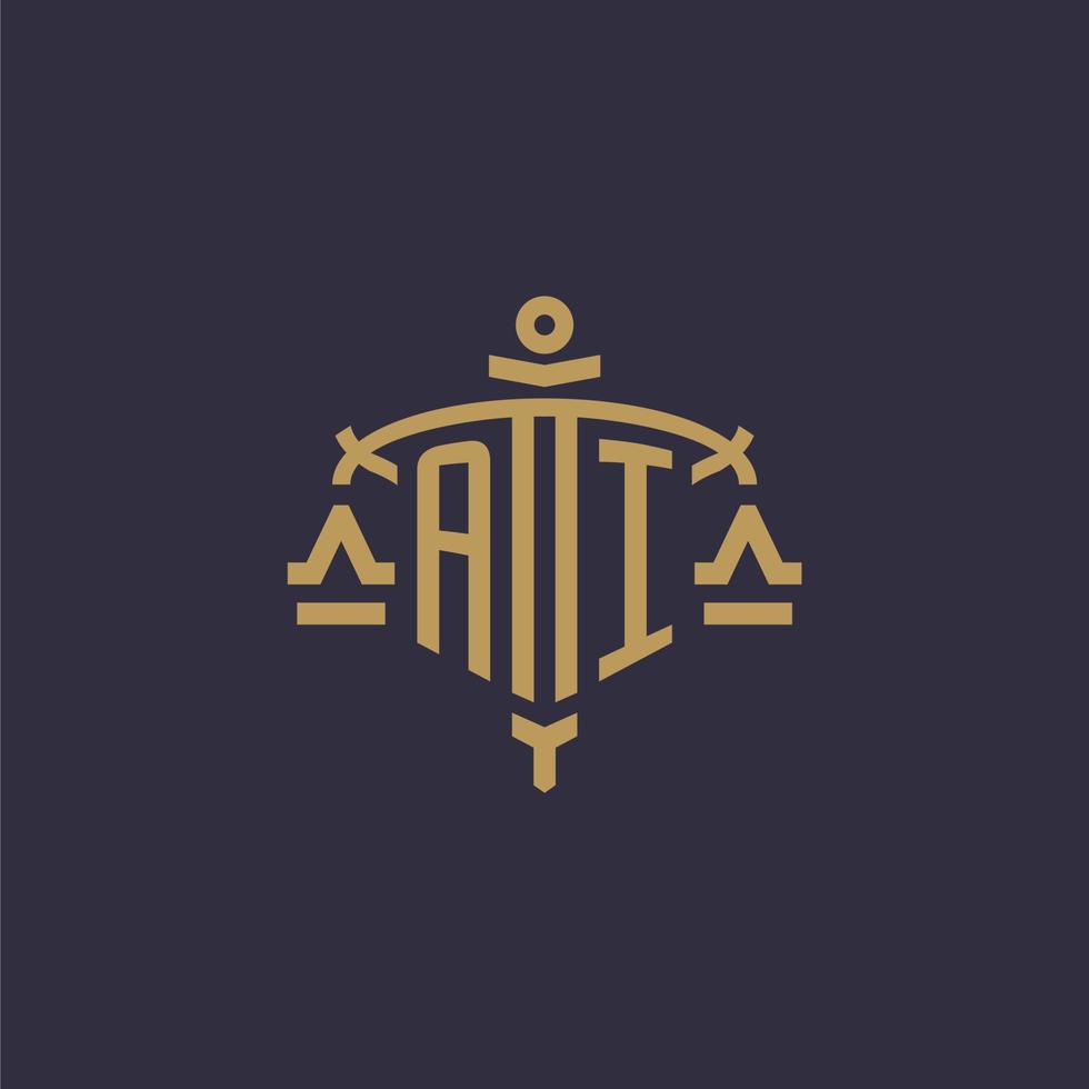 Monogram AI logo for legal firm with geometric scale and sword style vector