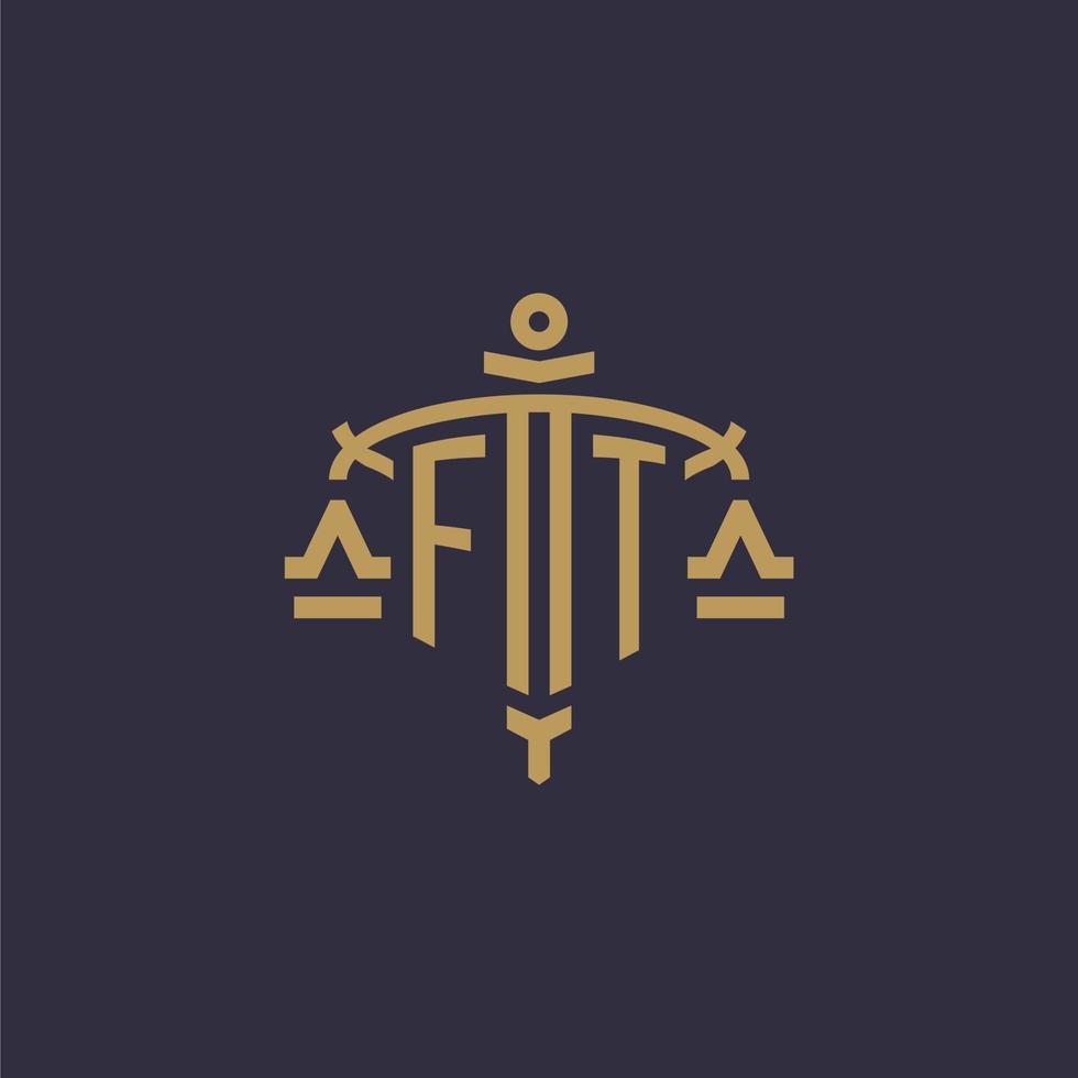 Monogram FT logo for legal firm with geometric scale and sword style vector