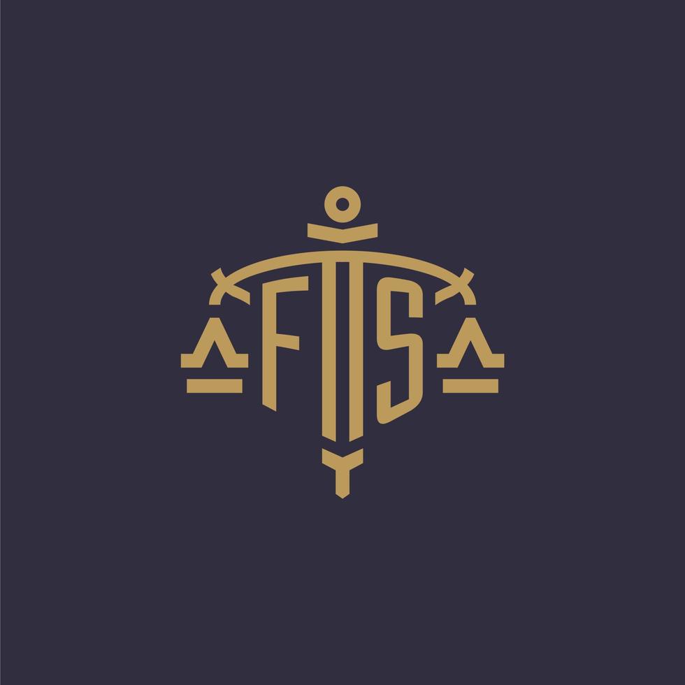 Monogram FS logo for legal firm with geometric scale and sword style vector