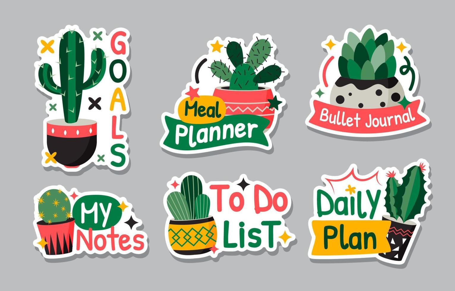 Cactus Journaling Sticker Set vector