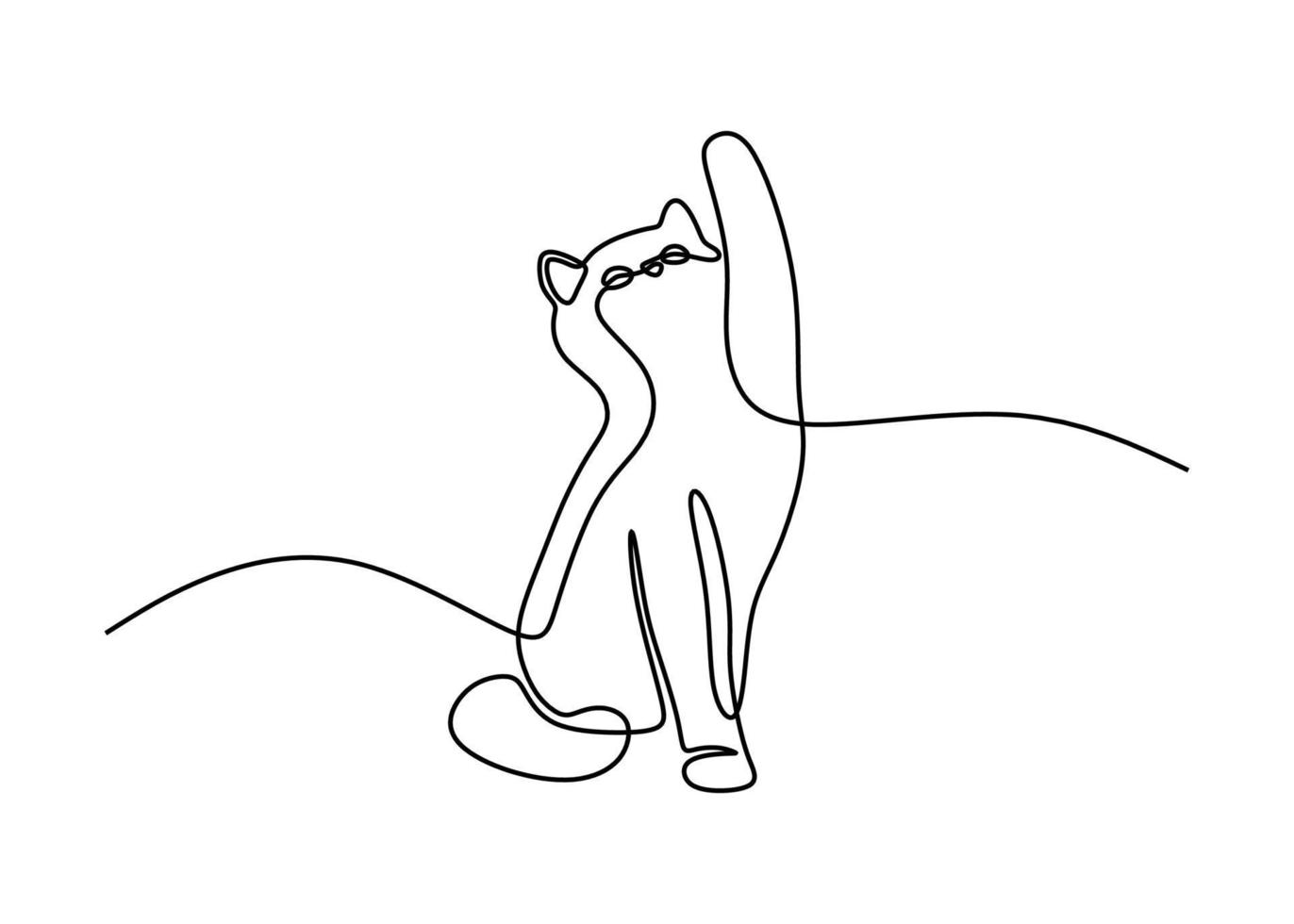 lindo gato mascota línea continua dibujada a mano arte lineal línea editable vector