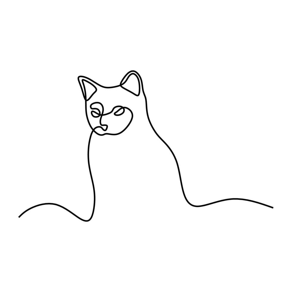 lindo gato mascota línea continua dibujada a mano arte lineal línea editable vector