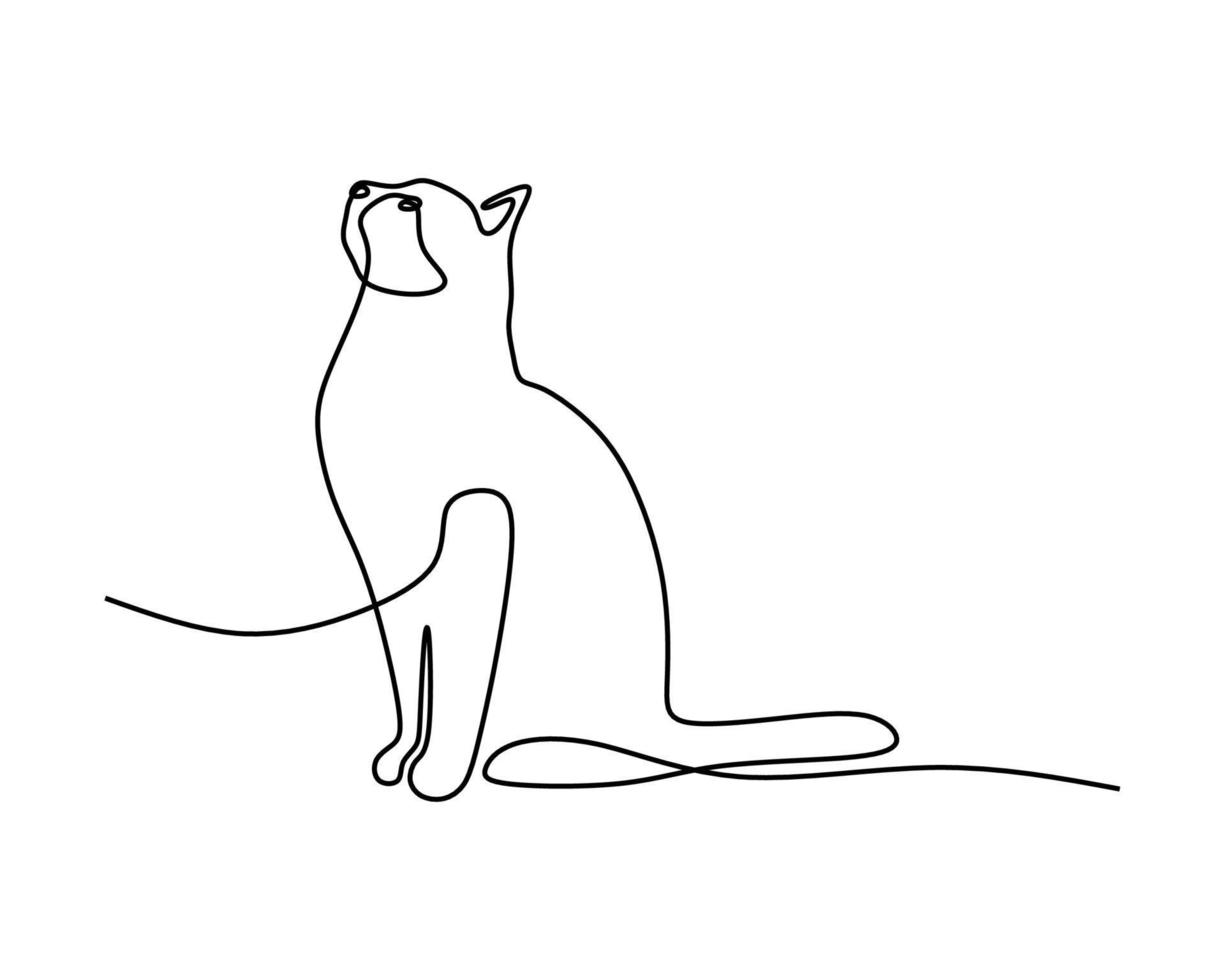 lindo gato mascota línea continua dibujada a mano arte lineal línea editable vector