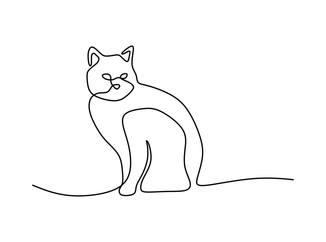 lindo gato mascota línea continua dibujada a mano arte lineal línea editable vector