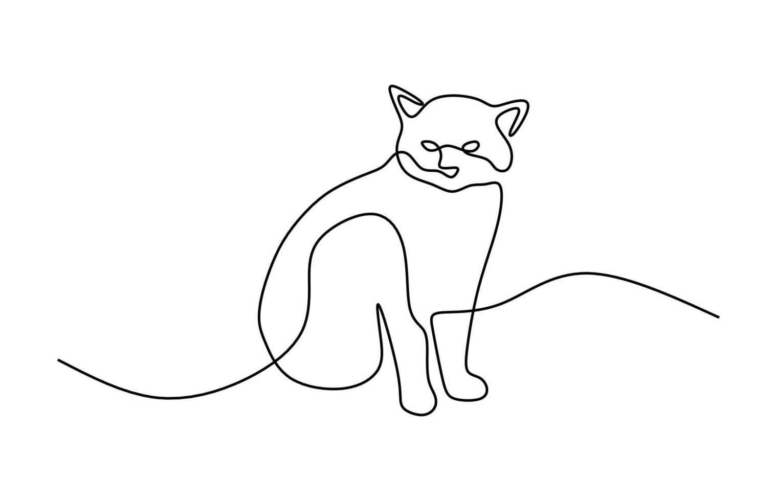 lindo gato mascota línea continua dibujada a mano arte lineal línea editable vector