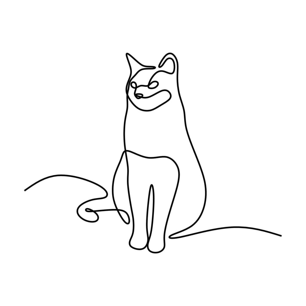 lindo gato mascota línea continua dibujada a mano arte lineal línea editable vector