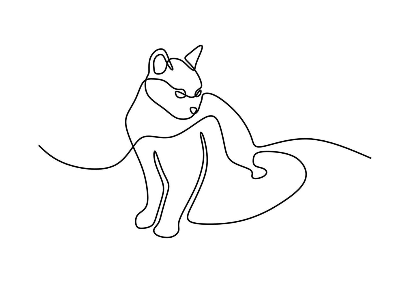 lindo gato mascota línea continua dibujada a mano arte lineal línea editable vector