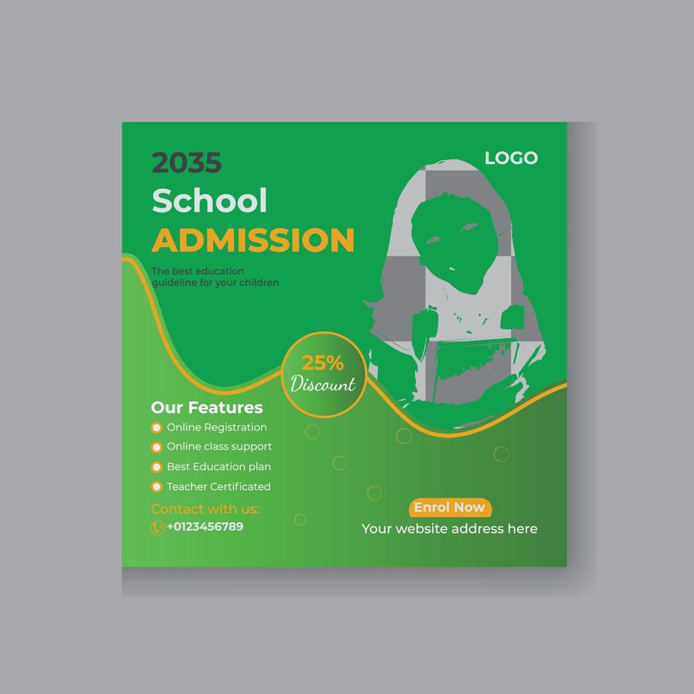 School Admission Social Media Post Template vector