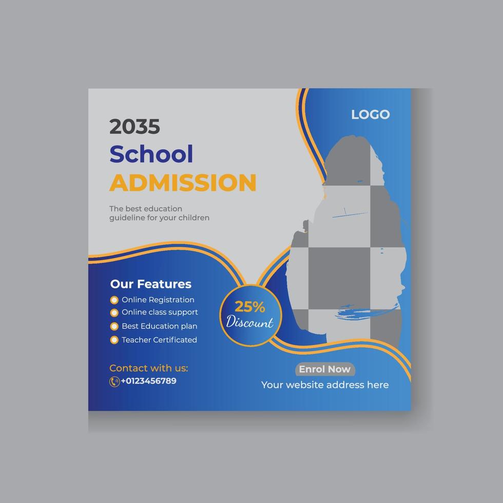 School Admission Social Media Post Template vector