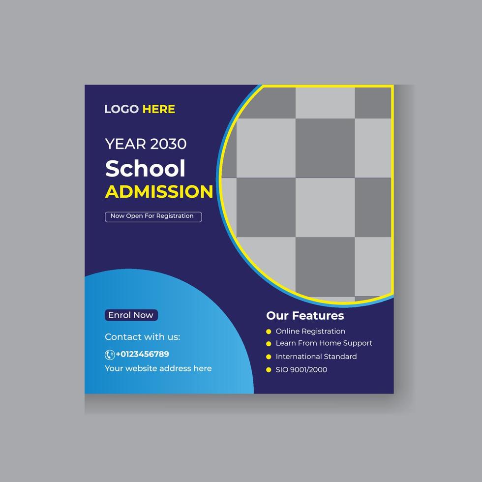 School Admission Social Media Post Template vector