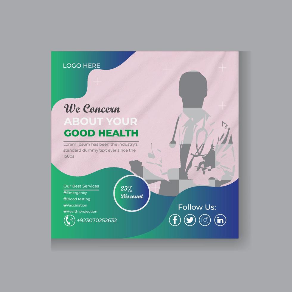 Healthcare medical social media post design template vector