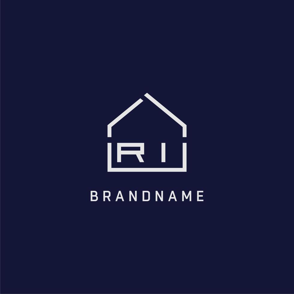 Initial letter RI roof real estate logo design ideas vector