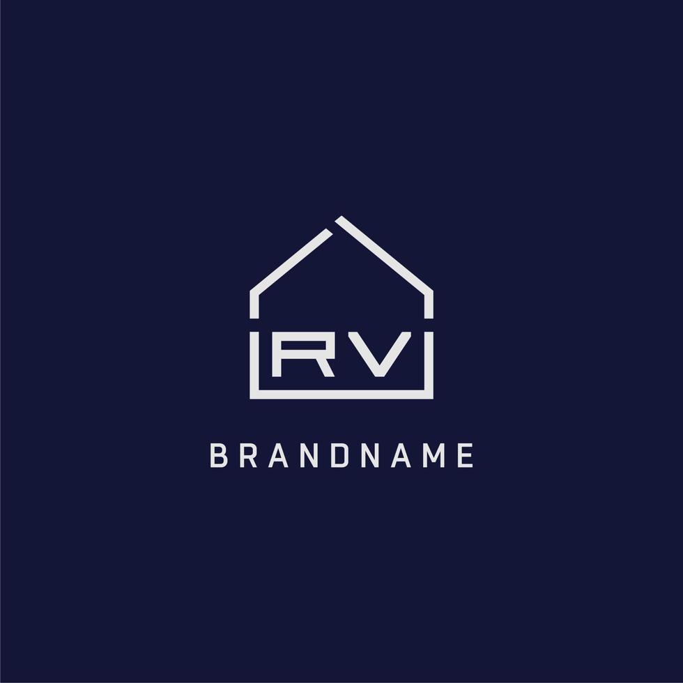Initial letter RV roof real estate logo design ideas vector