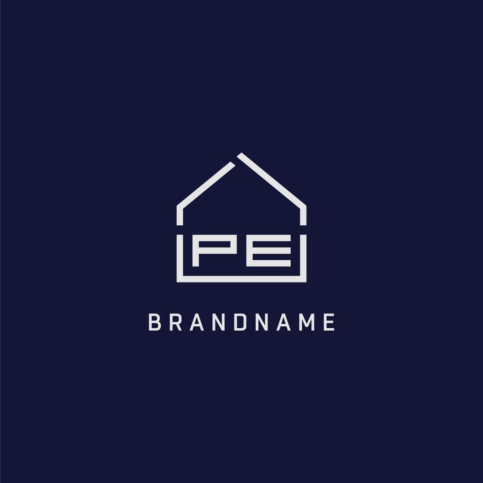 Initial letter PE roof real estate logo design ideas vector