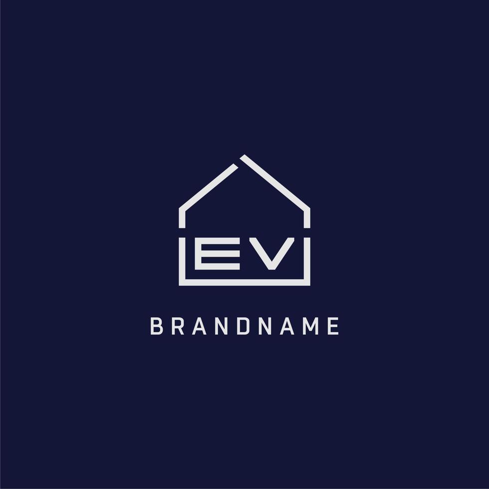 letra inicial ev techo ideas de diseño de logotipo de bienes raíces vector