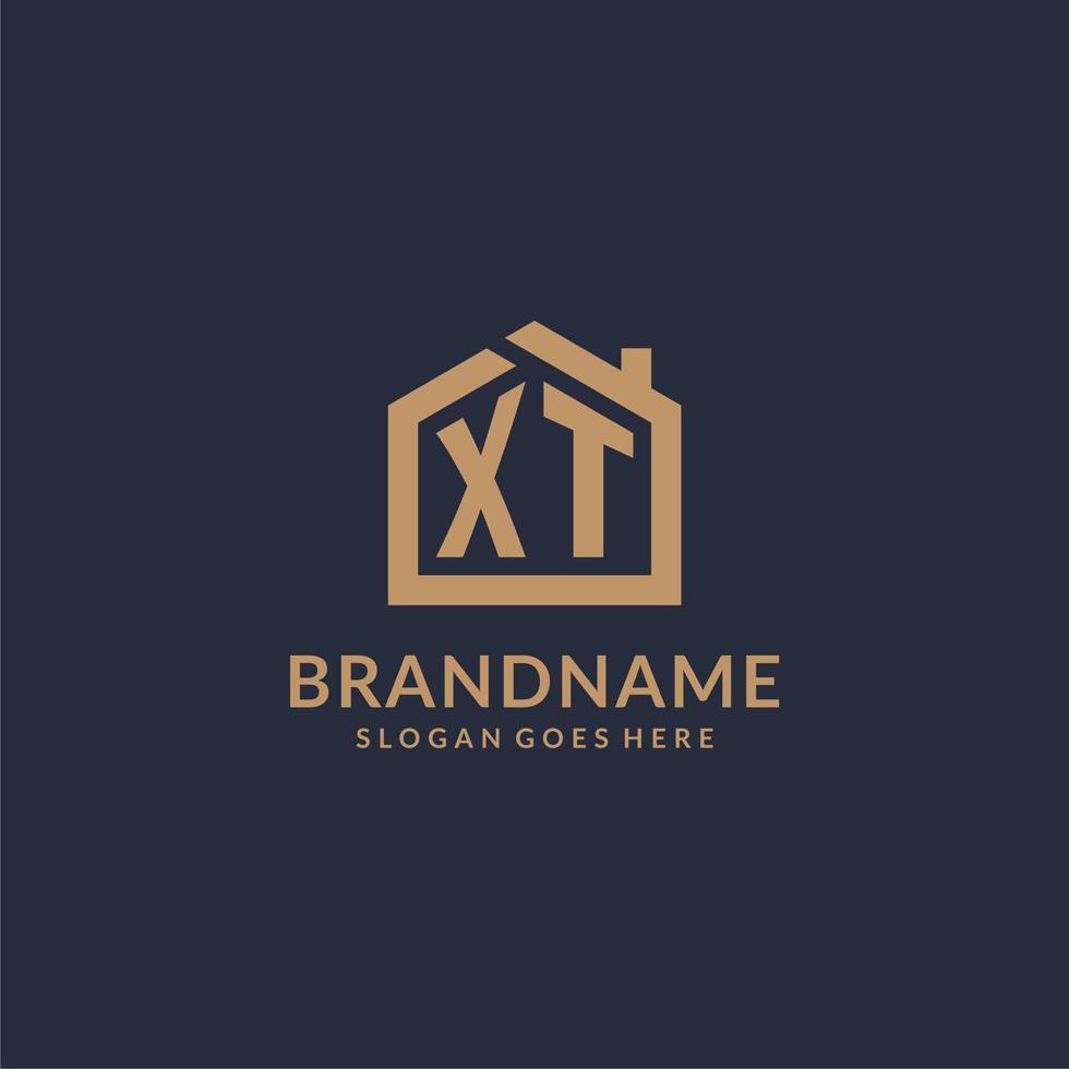 Initial letter XT logo with simple minimalist home shape icon design vector