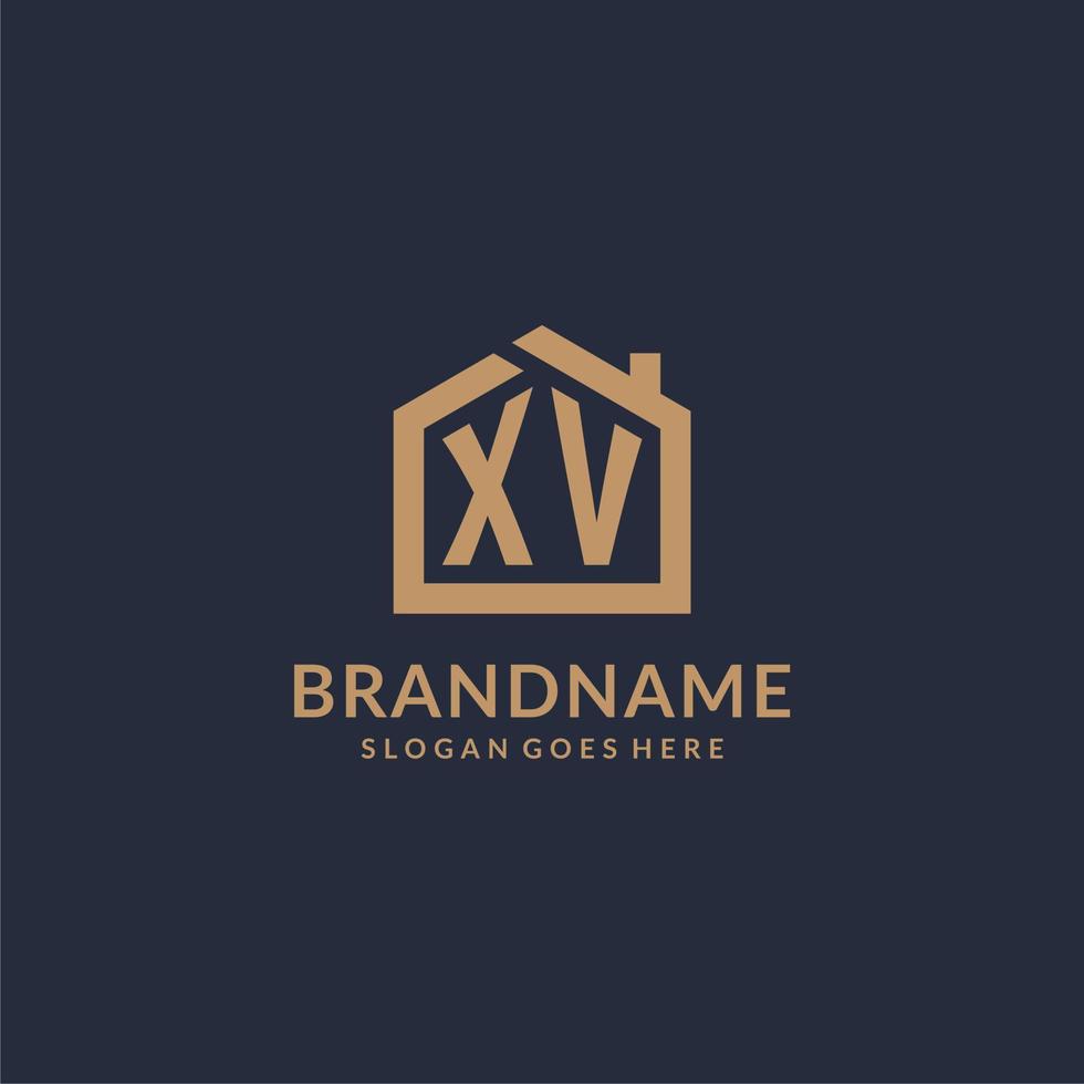 Initial letter XV logo with simple minimalist home shape icon design vector