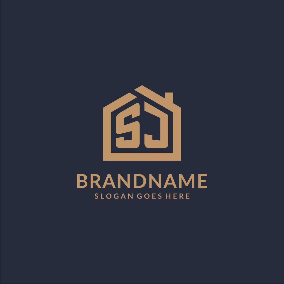 Initial letter SJ logo with simple minimalist home shape icon design vector