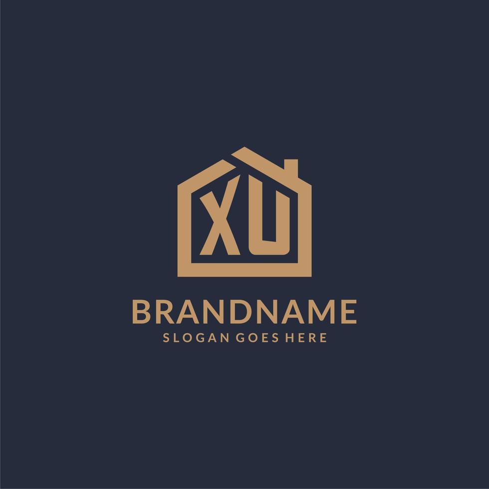Initial letter XU logo with simple minimalist home shape icon design vector