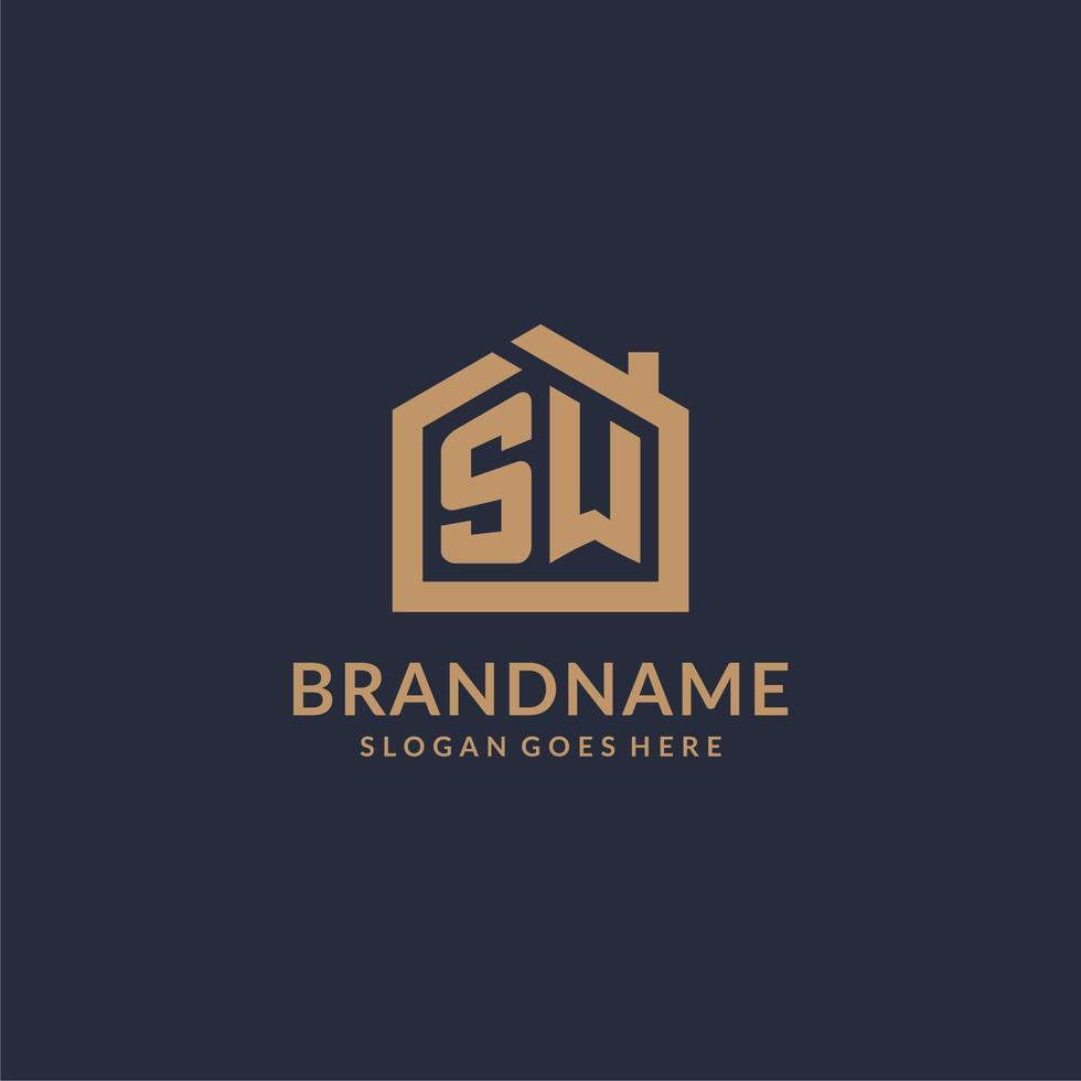 Initial letter SW logo with simple minimalist home shape icon design vector
