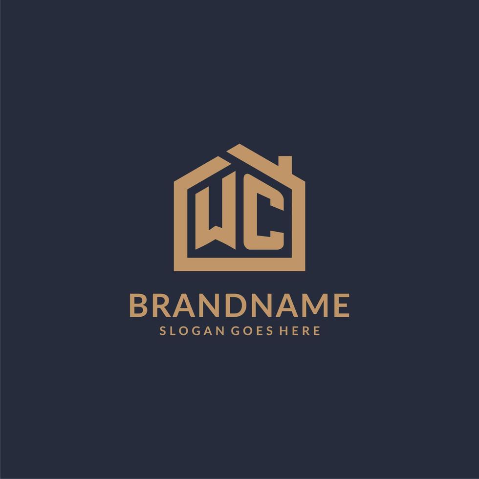 Initial letter WC logo with simple minimalist home shape icon design vector