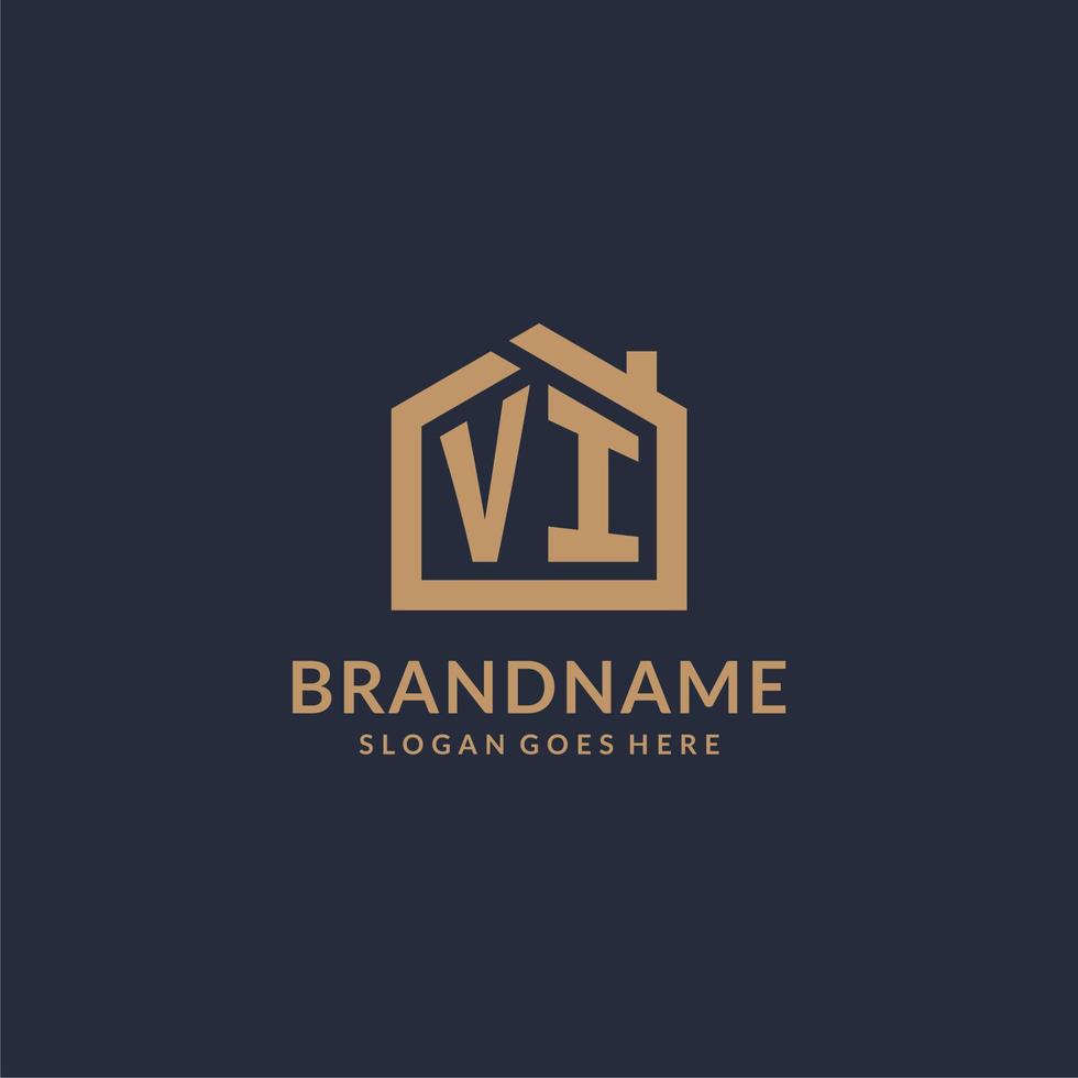 Initial letter VI logo with simple minimalist home shape icon design vector