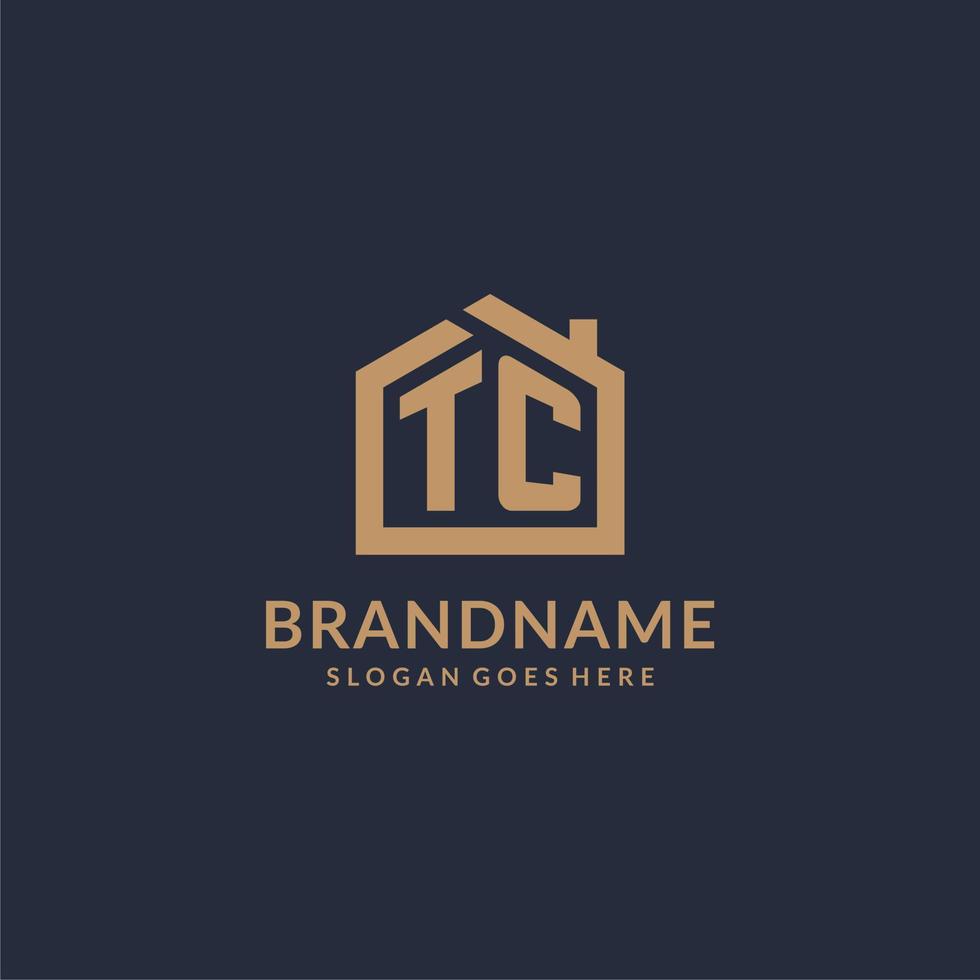 Initial letter TC logo with simple minimalist home shape icon design vector
