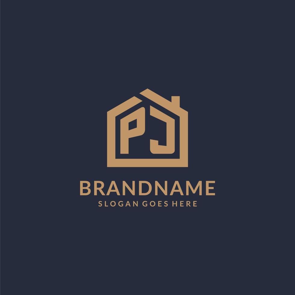 Initial letter PJ logo with simple minimalist home shape icon design vector