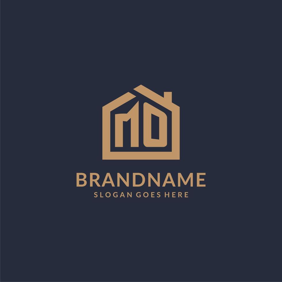 Initial letter MO logo with simple minimalist home shape icon design vector