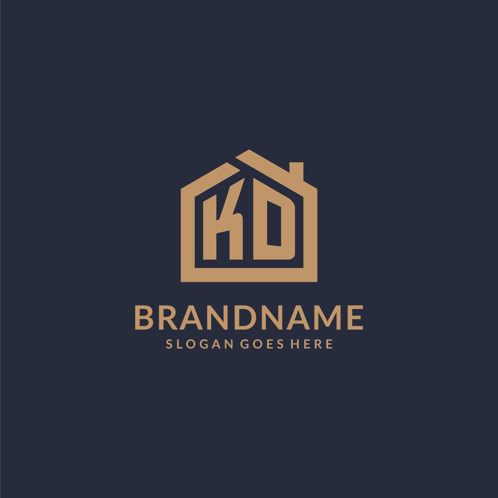 Initial letter KD logo with simple minimalist home shape icon design vector