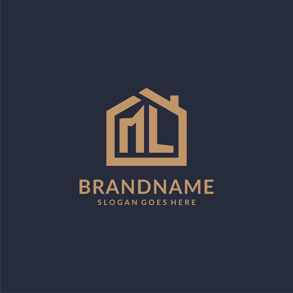 Initial letter ML logo with simple minimalist home shape icon design vector