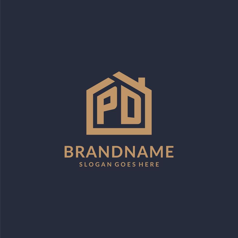 Initial letter PD logo with simple minimalist home shape icon design vector