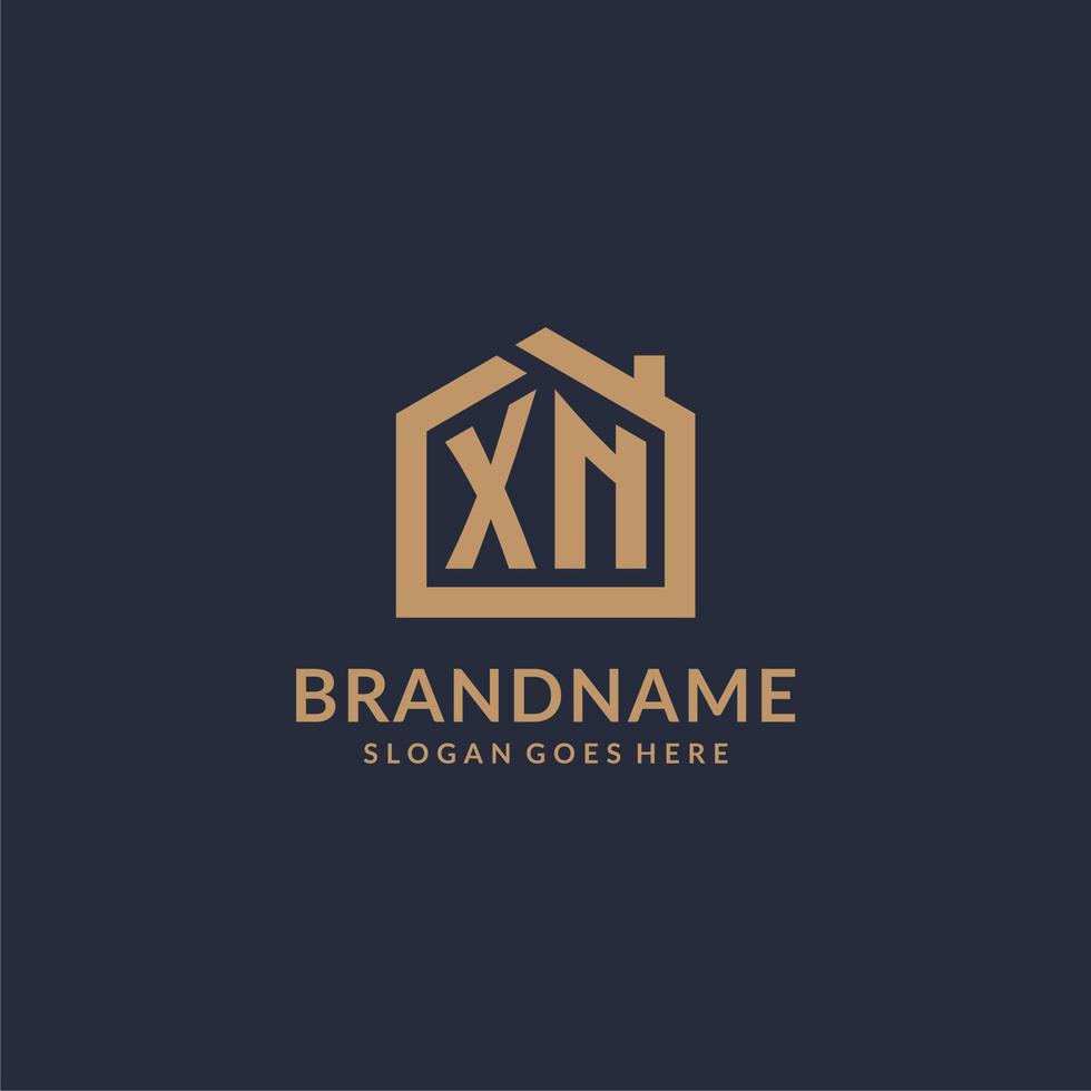 Initial letter XN logo with simple minimalist home shape icon design vector