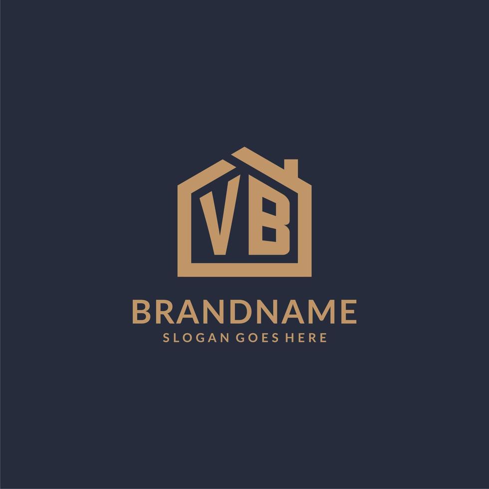 Initial letter VB logo with simple minimalist home shape icon design vector