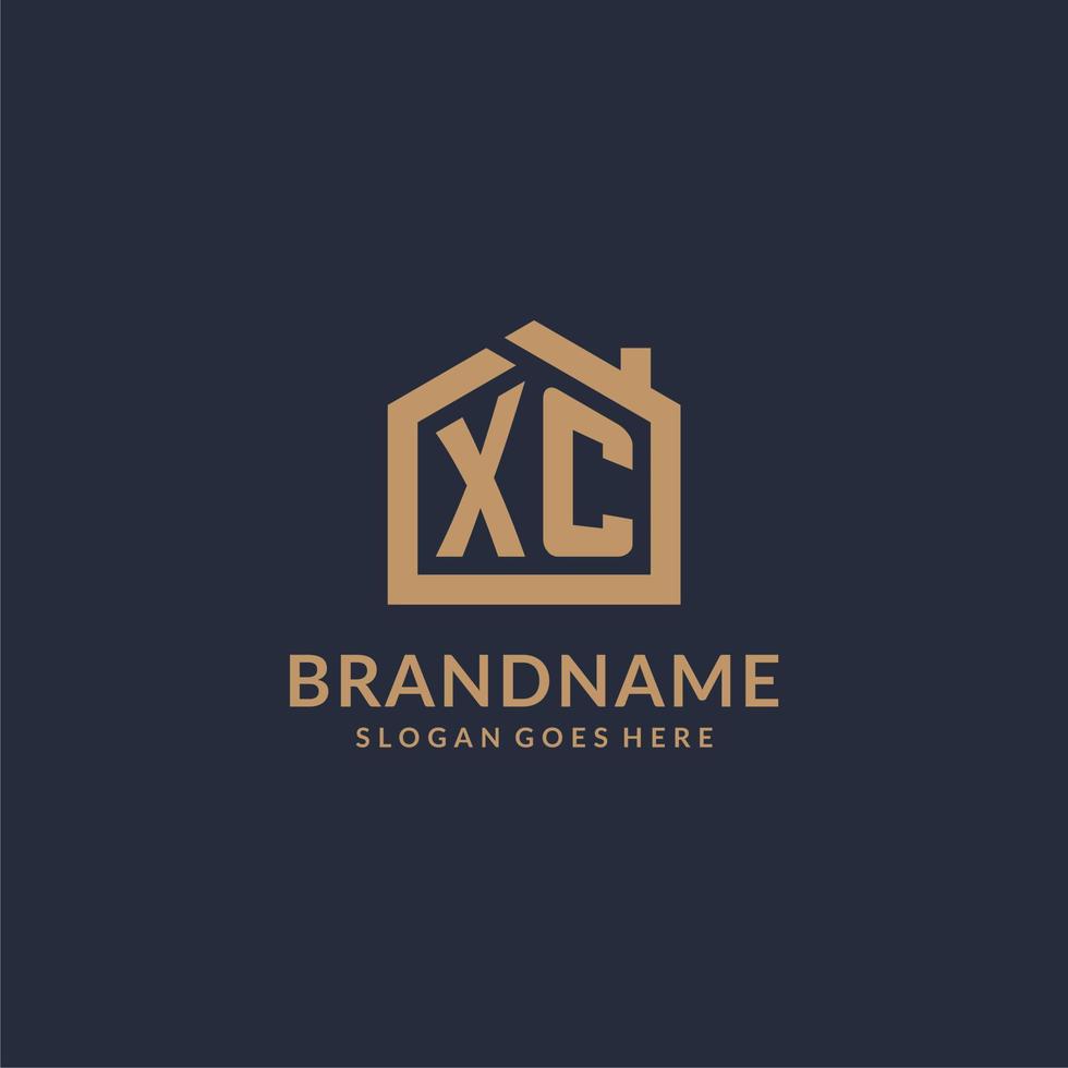 logotipo de letra inicial xc con diseño de icono de forma de casa minimalista simple vector
