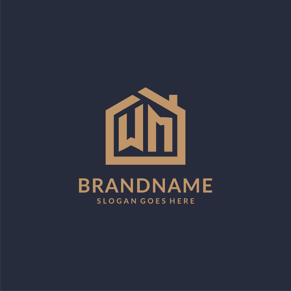 Initial letter WM logo with simple minimalist home shape icon design vector