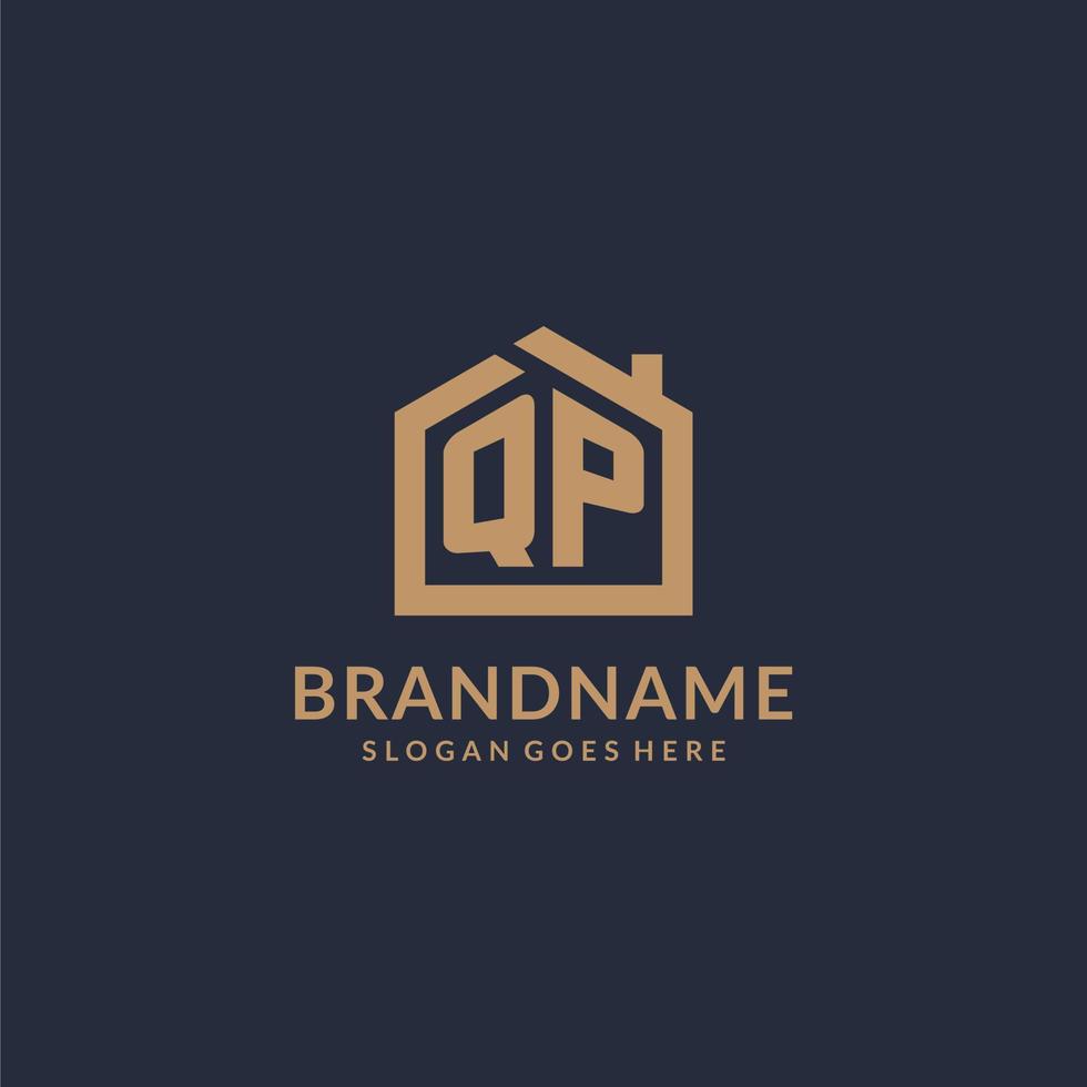 Initial letter QP logo with simple minimalist home shape icon design vector