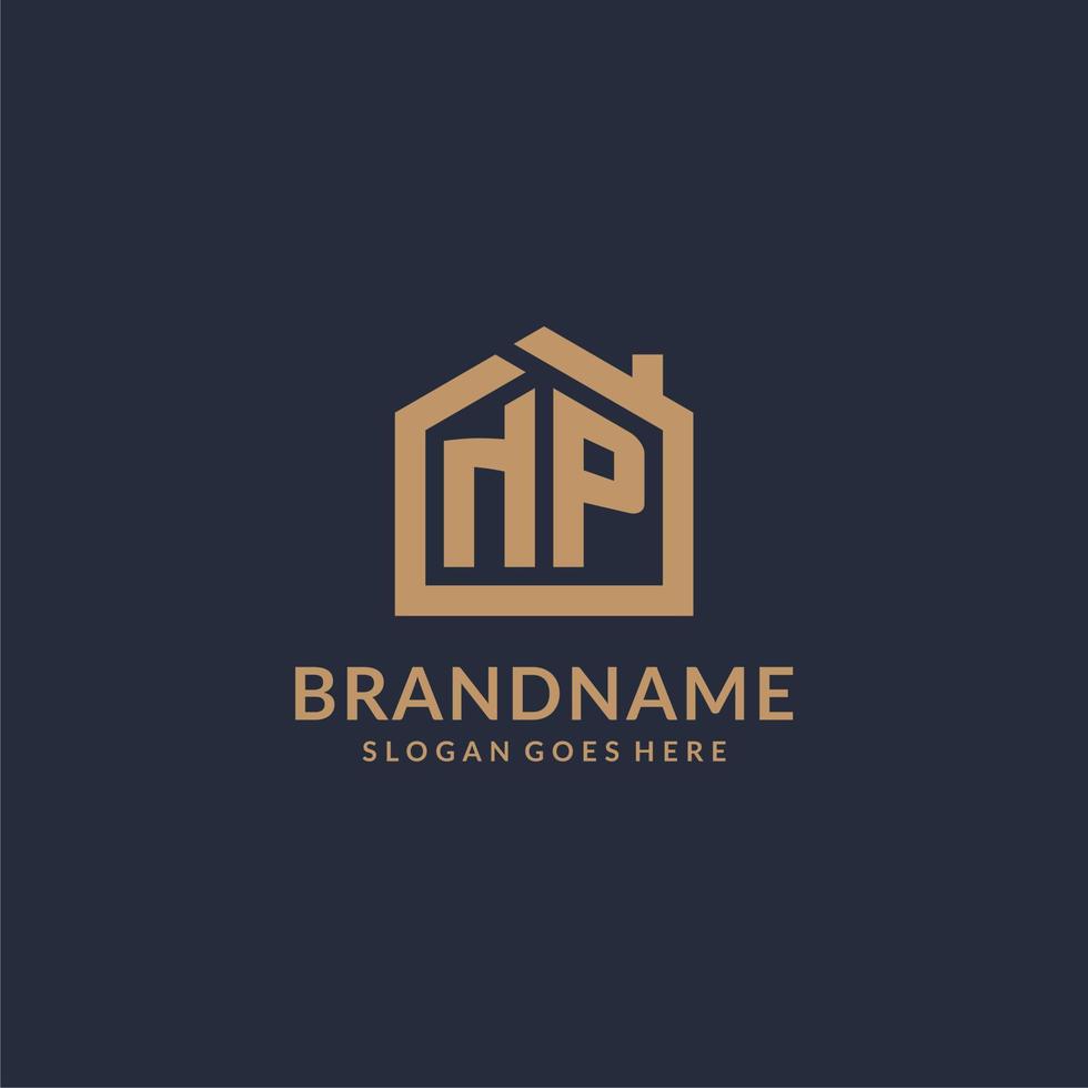 Initial letter NP logo with simple minimalist home shape icon design vector