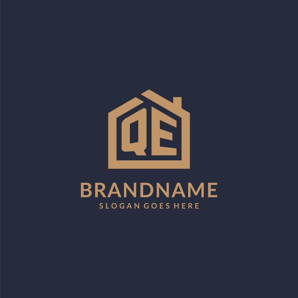 Initial letter QE logo with simple minimalist home shape icon design vector