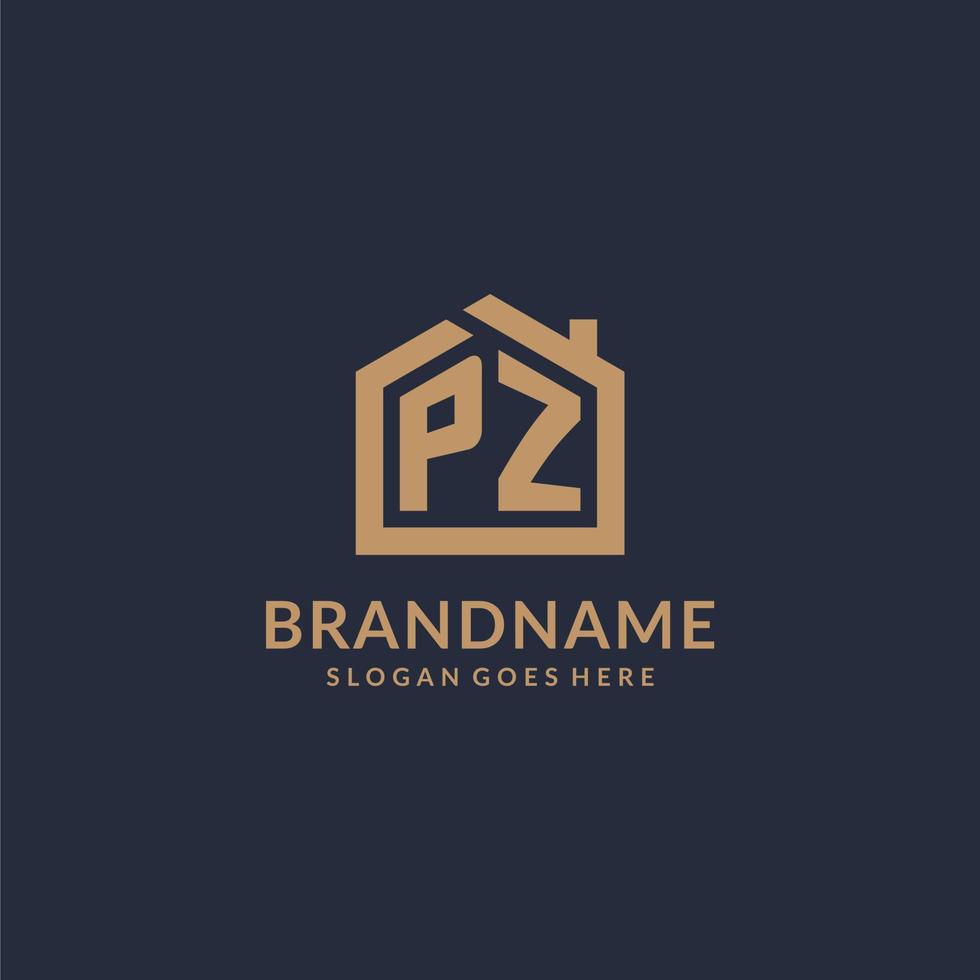 Initial letter PZ logo with simple minimalist home shape icon design vector