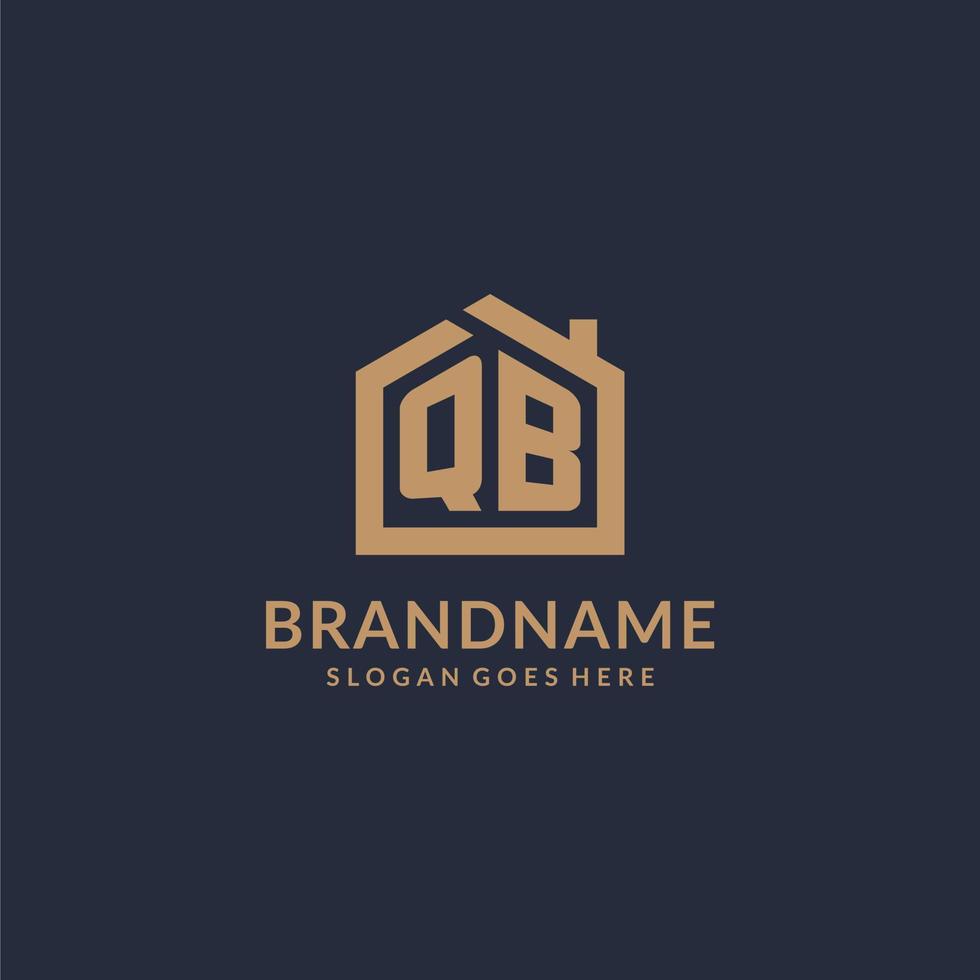 Initial letter QB logo with simple minimalist home shape icon design vector
