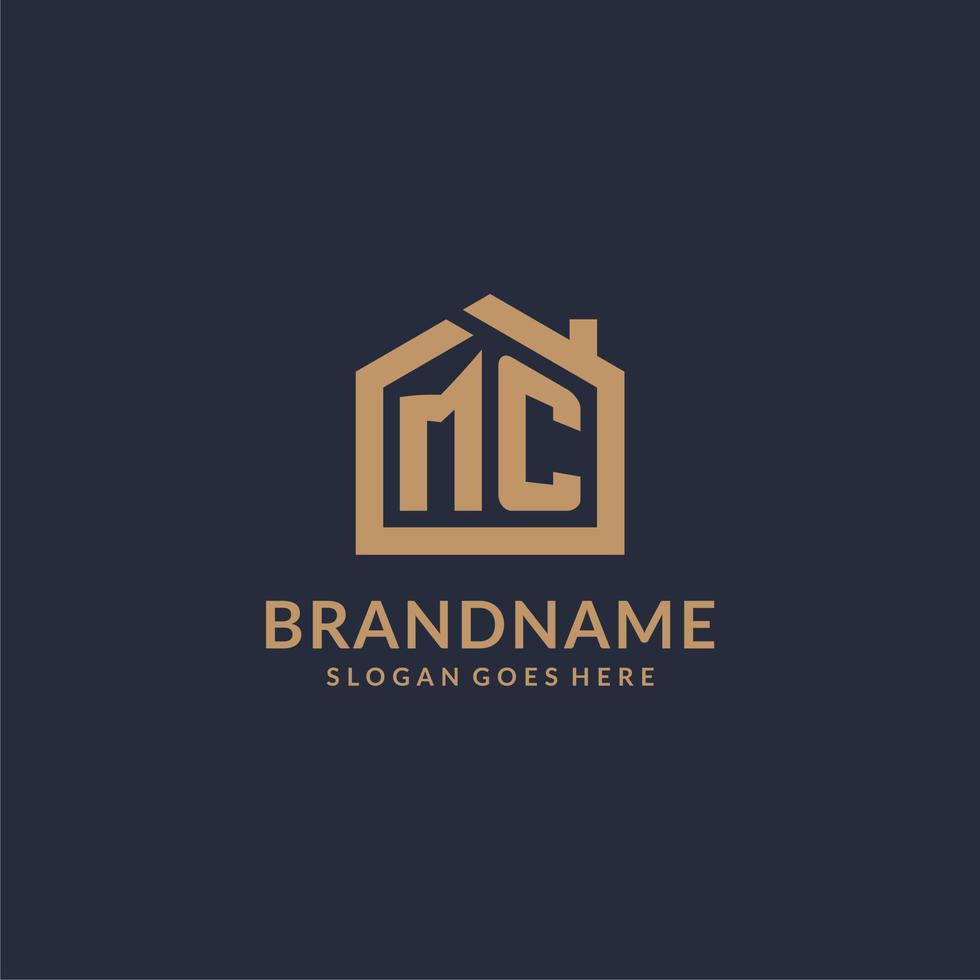 Initial letter MC logo with simple minimalist home shape icon design vector