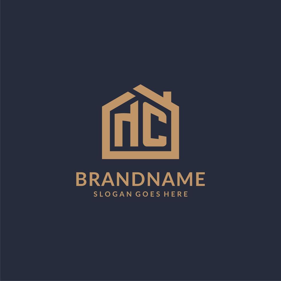 Initial letter NC logo with simple minimalist home shape icon design vector