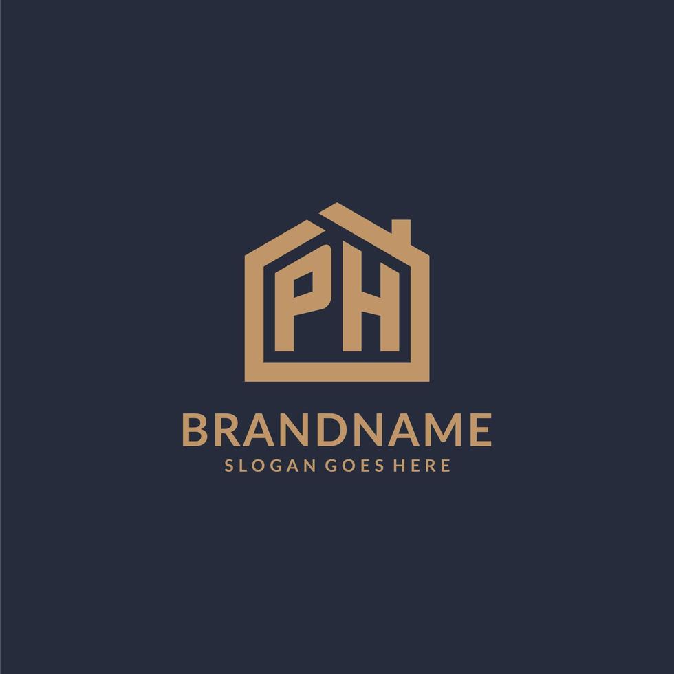 Initial letter PH logo with simple minimalist home shape icon design vector