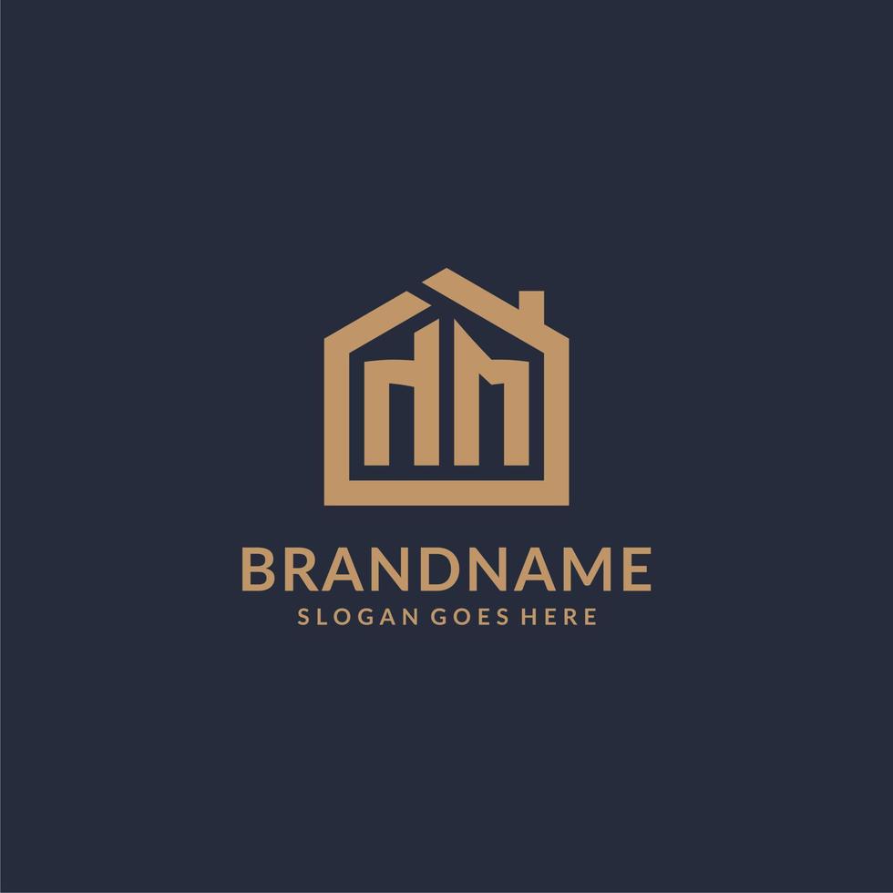 Initial letter NM logo with simple minimalist home shape icon design vector
