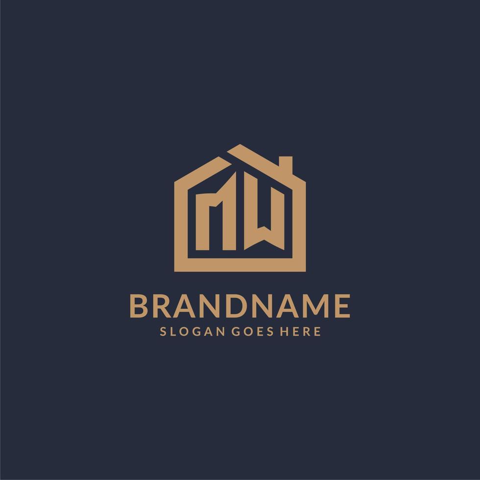 Initial letter MW logo with simple minimalist home shape icon design vector