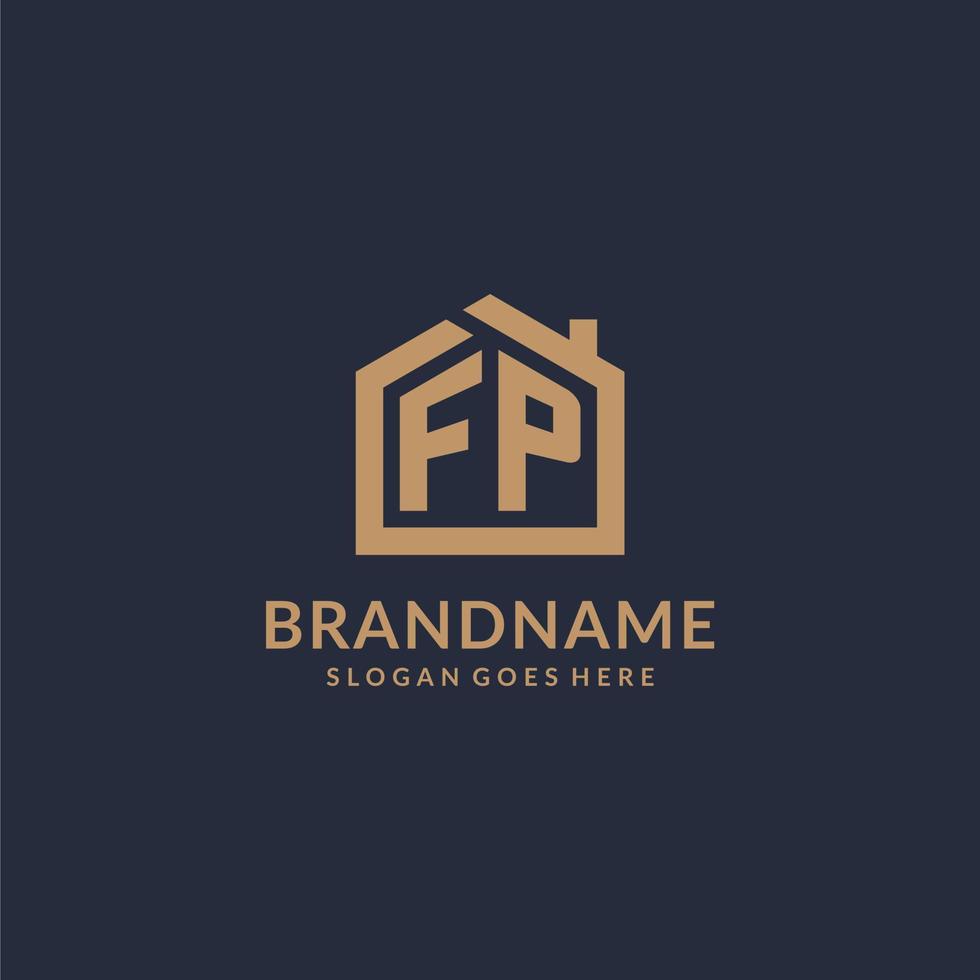 Initial letter FP logo with simple minimalist home shape icon design vector