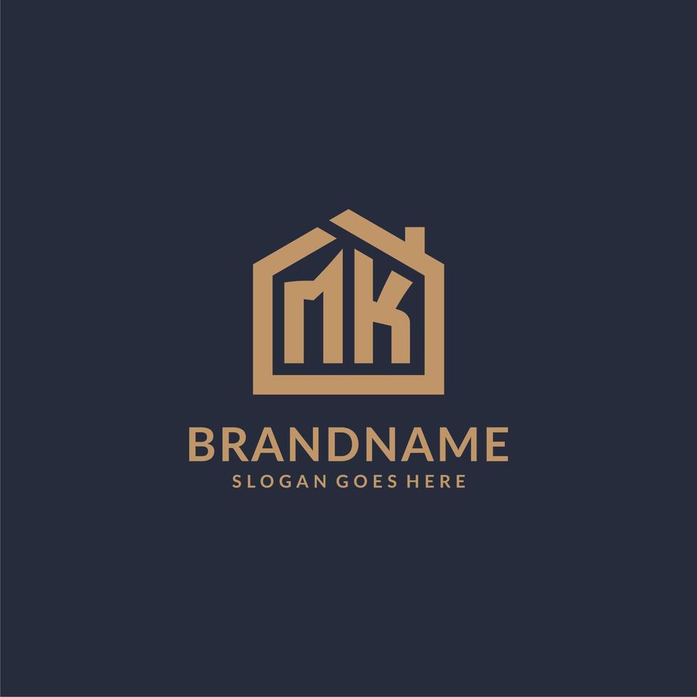 Initial letter MK logo with simple minimalist home shape icon design vector